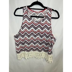 Xhilaration Cropped Racerback Tank with Chevron Pattern and Lace Hem, EUC, XL